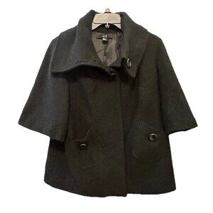 XXI 60s Mod Black Boucle Swing Coat | Cropped Sleeve Pea Coat Y2K Forever 21